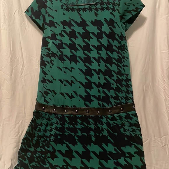 Houndstooth print blue and green dress - Picture 2 of 9